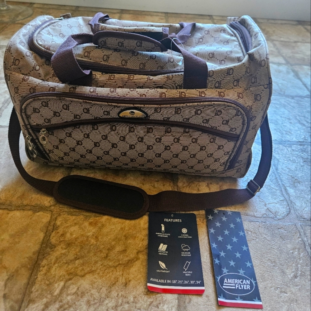 3 Piece American Flyer Travel Set 2 x Large Canvas Rolling Duffles + Carry on